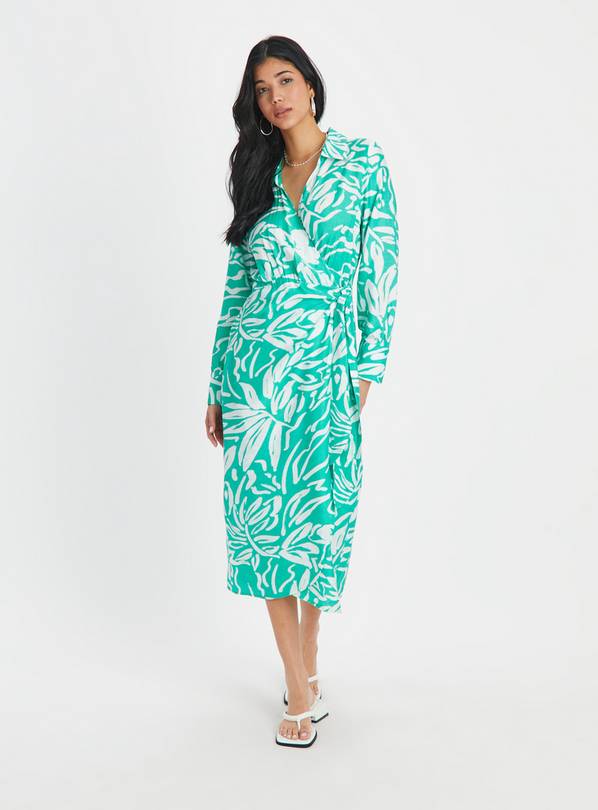 Green Floral Print Wrap Midi Dress 14